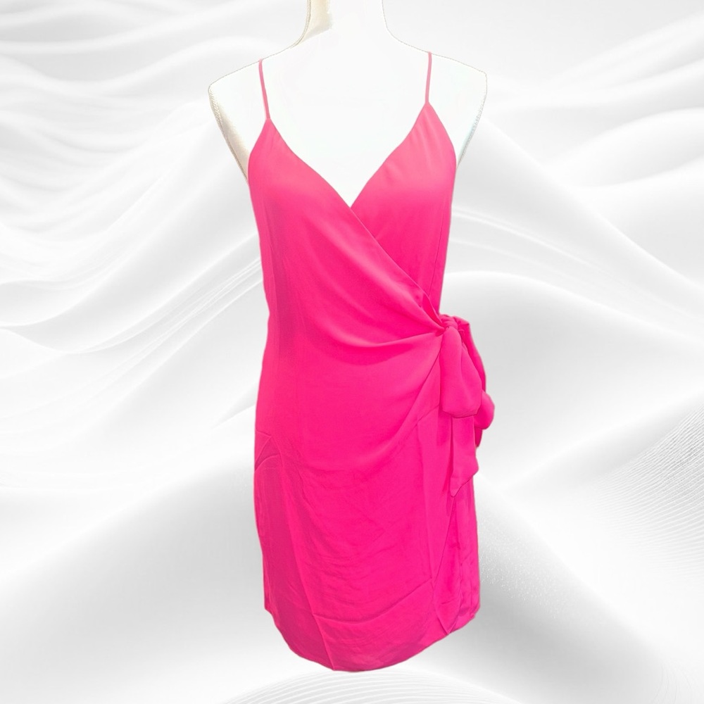 Krisa Hot Pink Wrap Mini Dress Spaghetti Strap Medium NWT